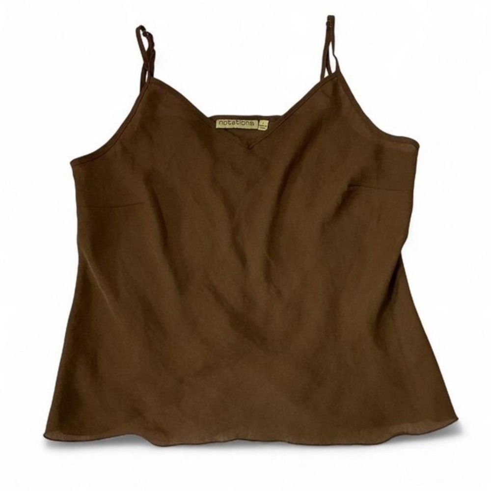 Notations Minimalist V-Neck Camisole Tank Women S Brown Adjustable Straps Silky